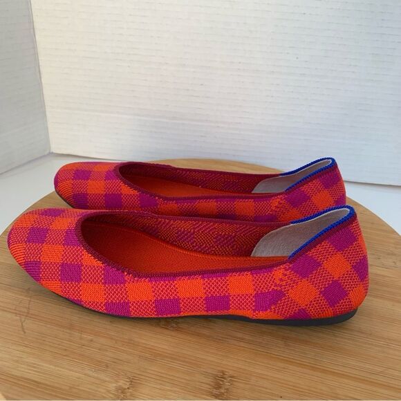Rothy‘s Pomegranate Gingham Ballet Flats Women Sz 7 Moccasin Square Toe Fabric - Picture 8 of 11